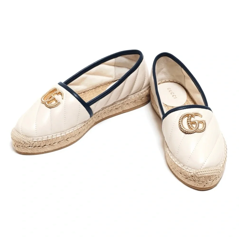 Authentic NEW GUCCI Nappa Matelasse GG Marmont Espadrilles 35.5 Cream US 35.5